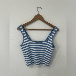 Abercrombie & Fitch Blue Striped Cropped Tank, Size Medium.